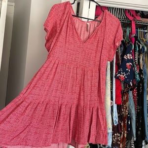 Red & White Shift Short Sleeve Dress